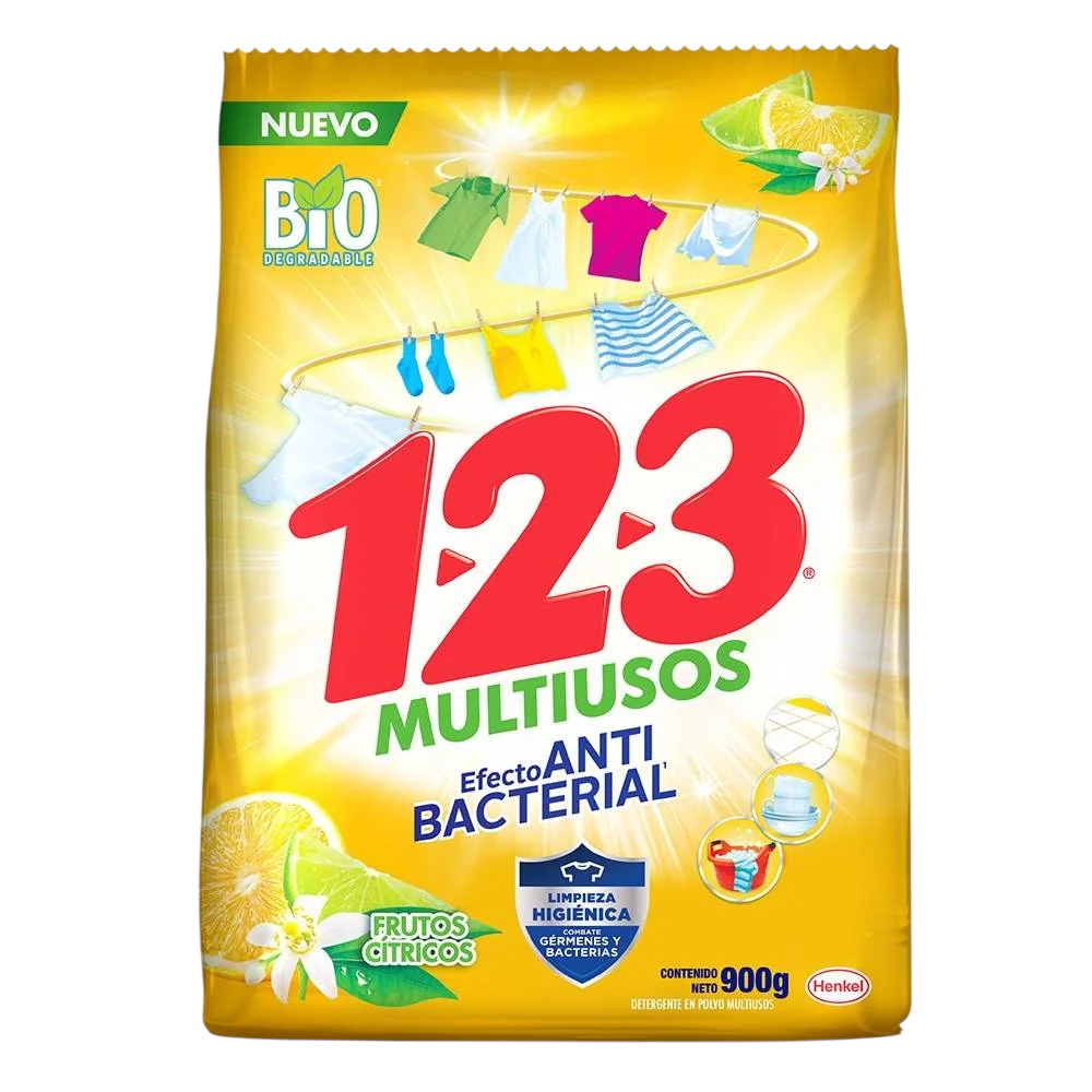 DETERGENTE POLVO 123 LAVANDA ANTIBACTERIAL 24/800GR