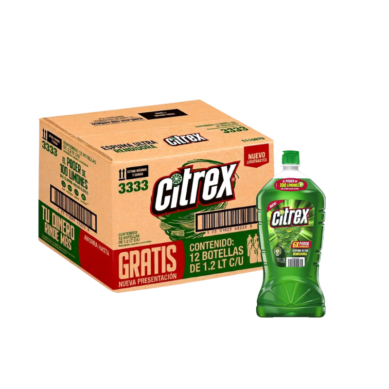 DETERGENTE LIQ. LAVATRASTES CITREX LIMON 12/1.2 LT