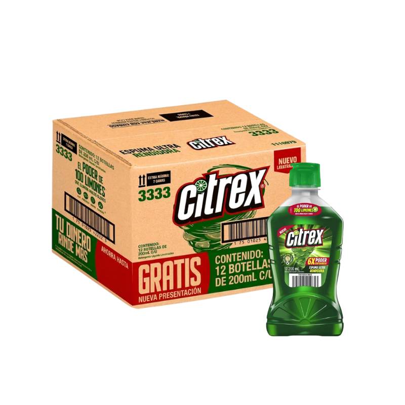 DETERGENTE LIQ. LAVATRASTES CITREX LIMON 12/200ML