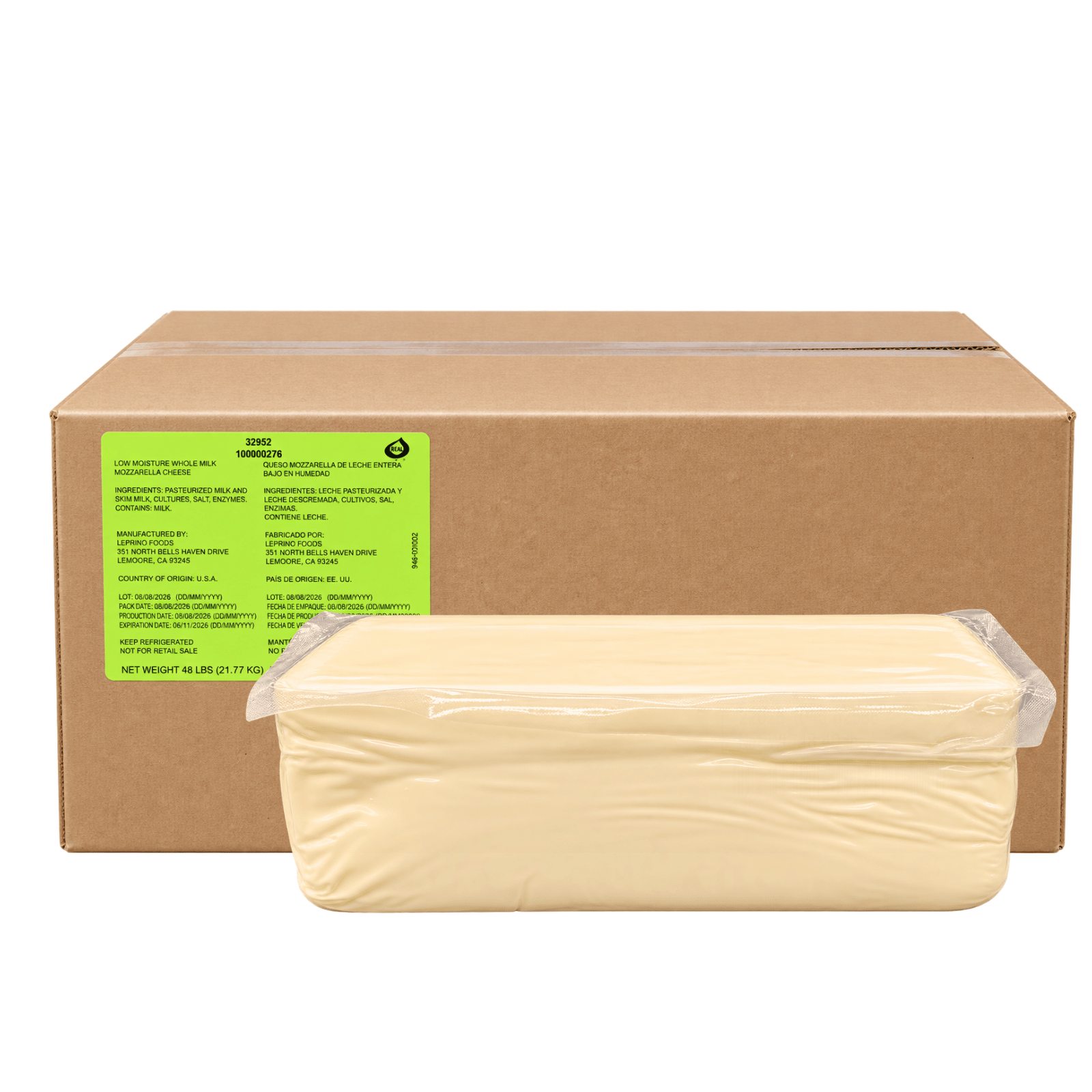 QUESO MOZZARELLA BARRA WHOLE MILK C/8 PZ