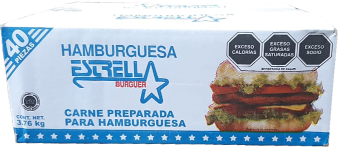 CARNE PARA HAMBURGUESA ESTRELLA 3.76 KG-40 PZ