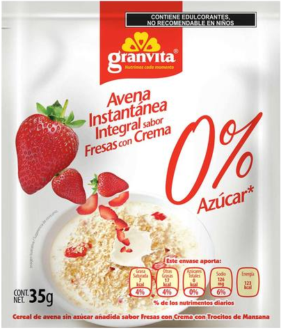AVENA INSTANTANEA FRESA 0% AZUCAR GRANVITA 1/30/35 GR EXB