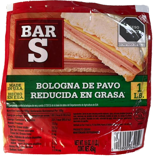 BOLONIA BARS DE PAVO 12/1LB. SKU 6425
