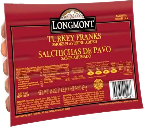 SALCHICHA DE PAVO LONGMONT 10/1 LB. SKU 51557