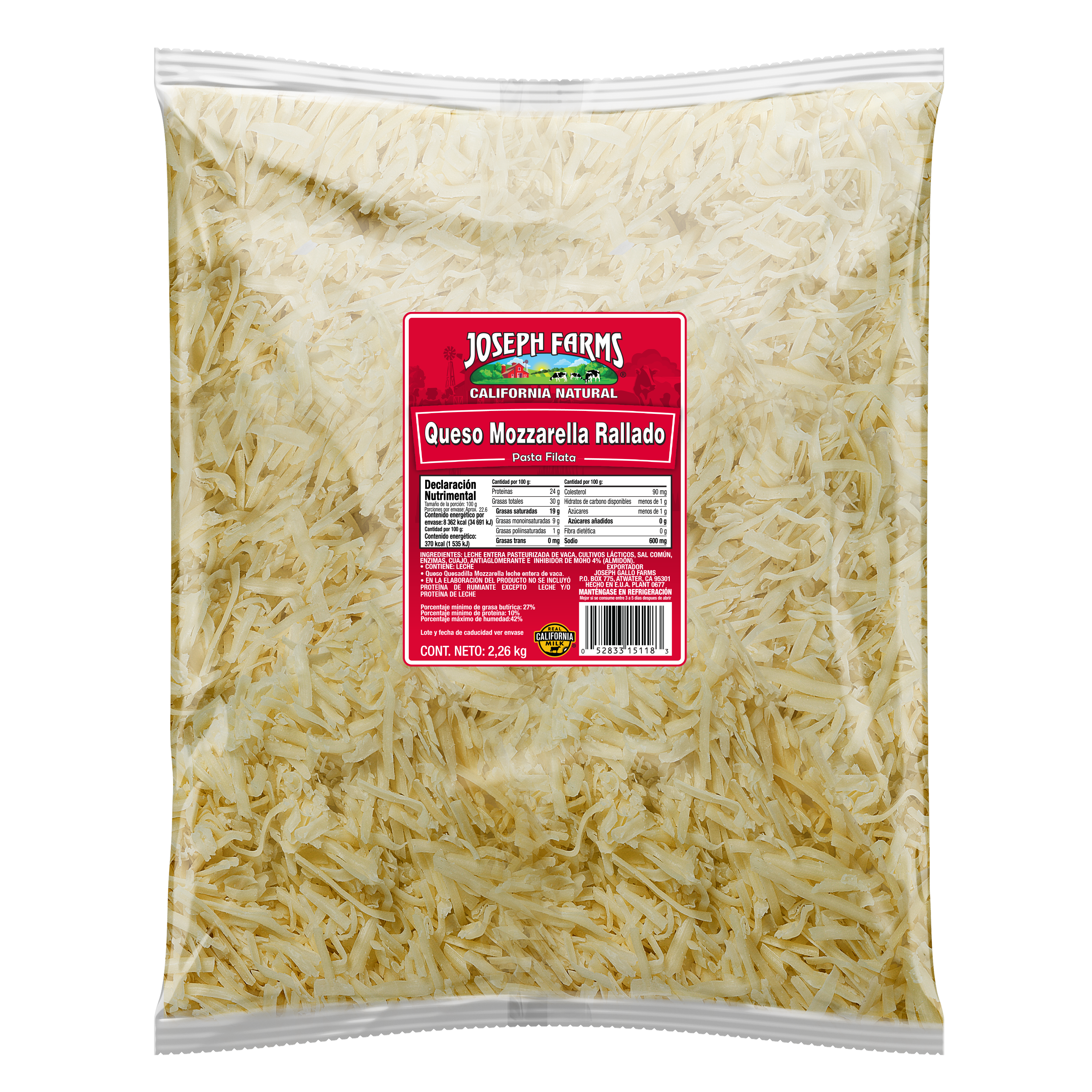 QUESO MOZZARELLA RALLADO JOSEPH FARMS 4/5 LB