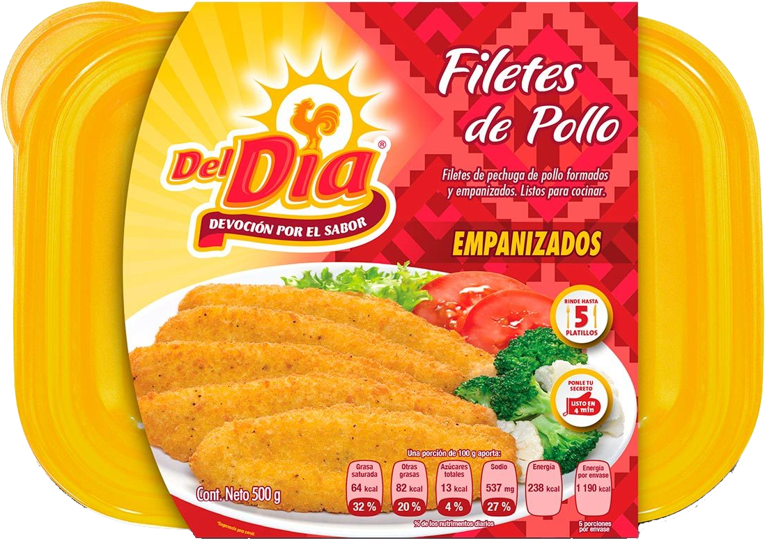 FILETES DE POLLO EMPANIZADO DEL DIA 12/500 GR