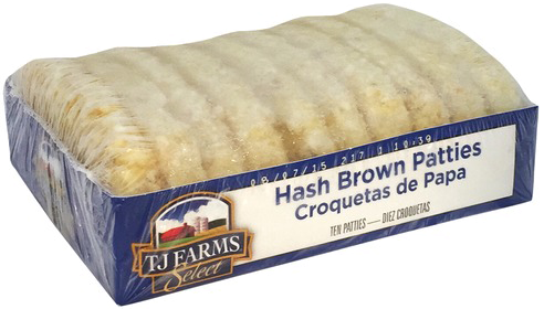 PAPAS CONGELADAS HASH BROWN PATTIES TJ FARMS 12/21.5 OZ