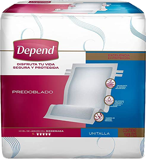 PAÑAL DESECHABLE DEPEND PREDOBLADO AHORRAPACK 4/18PZ