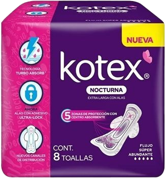 TOALLA FEMENINA KOTEX NOCTURNA XTR LARGA C/ALAS 10/8PZ