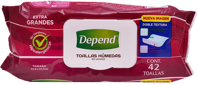 TOALLITA HUMEDA DEPEND EXTRA GRANDE ADULTO 18/42 PZ