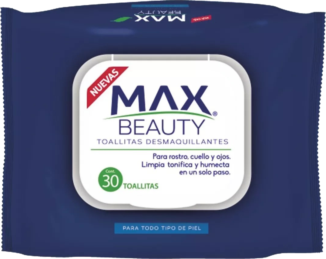 TOALLITAS DESMAQUILLANTES MAX BEAUTY TAPA TODO TIPO PIEL 12/30PZ
