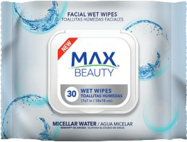 TOALLITAS DESMAQUILLANTES MAX BEAUTY TAPA AGUA MICELAR 12/30PZ