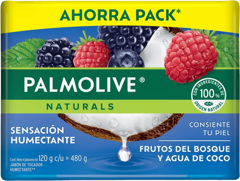 JABON DE TOCADOR PALMOLIVE FRUTOS DEL BOSQUE Y COCO 4PACK 18/120 GR