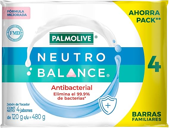JABON DE TOCADOR PALMOLIVE NEUTRO BALANCE ANTIBACTERIAL 4PACK 18/120GR