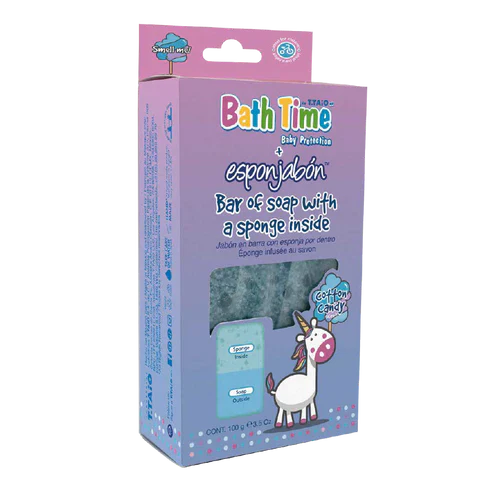 ESPONJA CON JABON BATH TIME ALGODÓN DE AZUCAR 30/1PZ