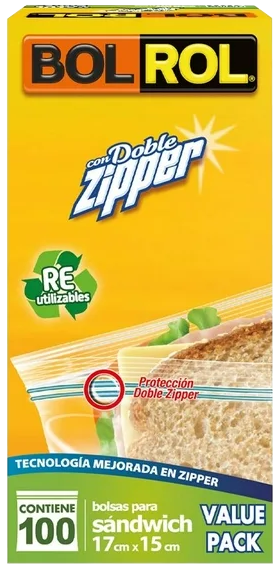BOLSA P/SANDWICH C/ZIPPER BOL ROL 20/100 BL.