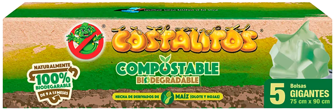 BOLSA P/BASURA COSTALITOS COMPOSTABLE JUMBO 75X90 12/5PZ