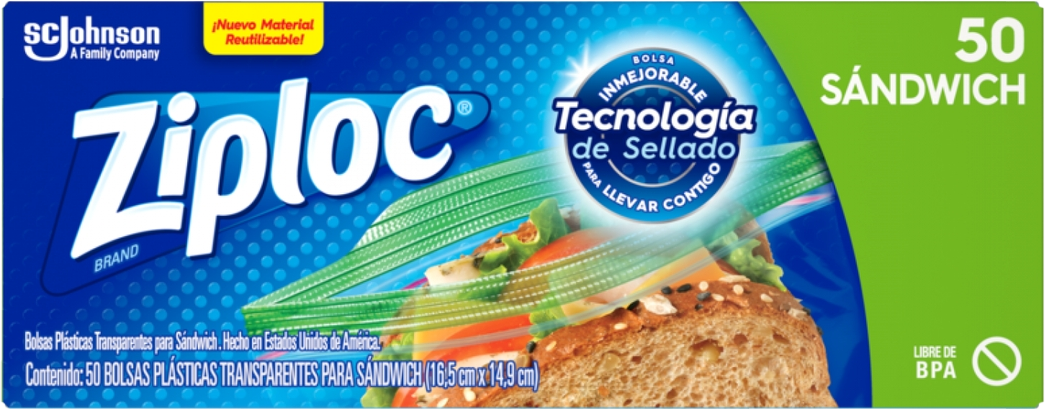 BOLSA P/SANDWICH ZIPLOC 50PZ 12/1PQ