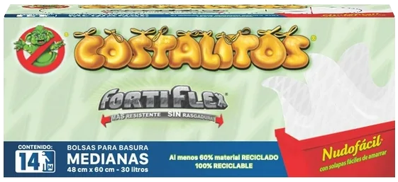 BOLSA P/BASURA COSTALITOS NUDO FACIL MED 48X60 25/14PZ