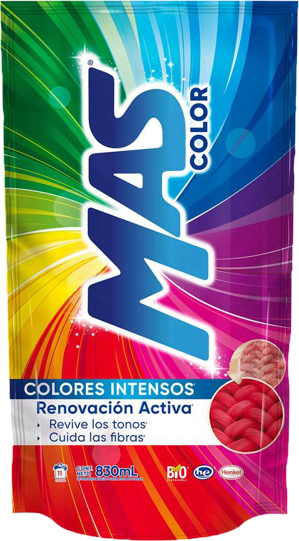 DETERGENTE LIQUIDO MAS COLOR 14/830 ML.