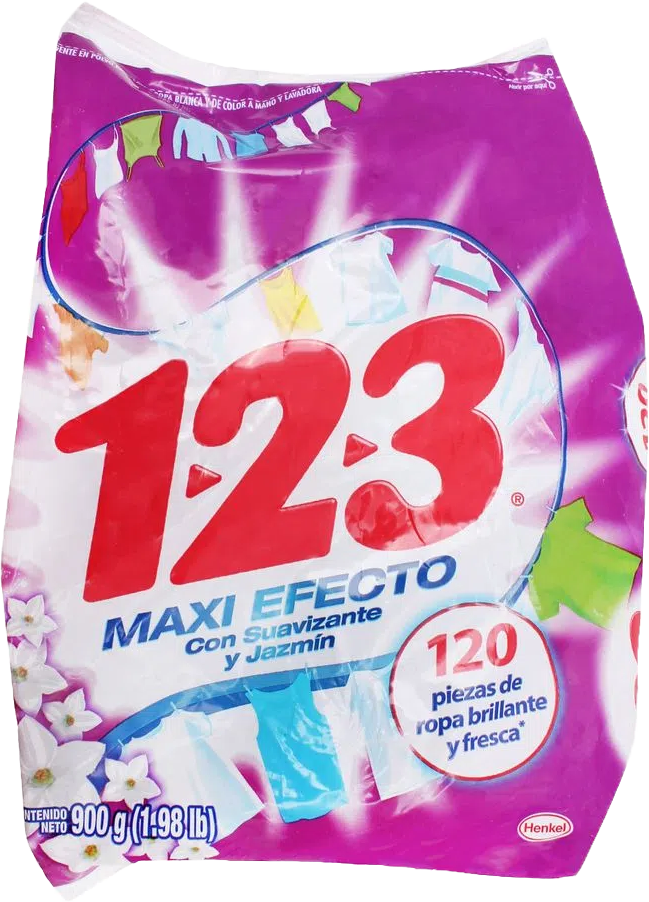 DETERGENTE EN POLVO 123 C/SUAVISANTE Y JAZMIN 20/900 GR