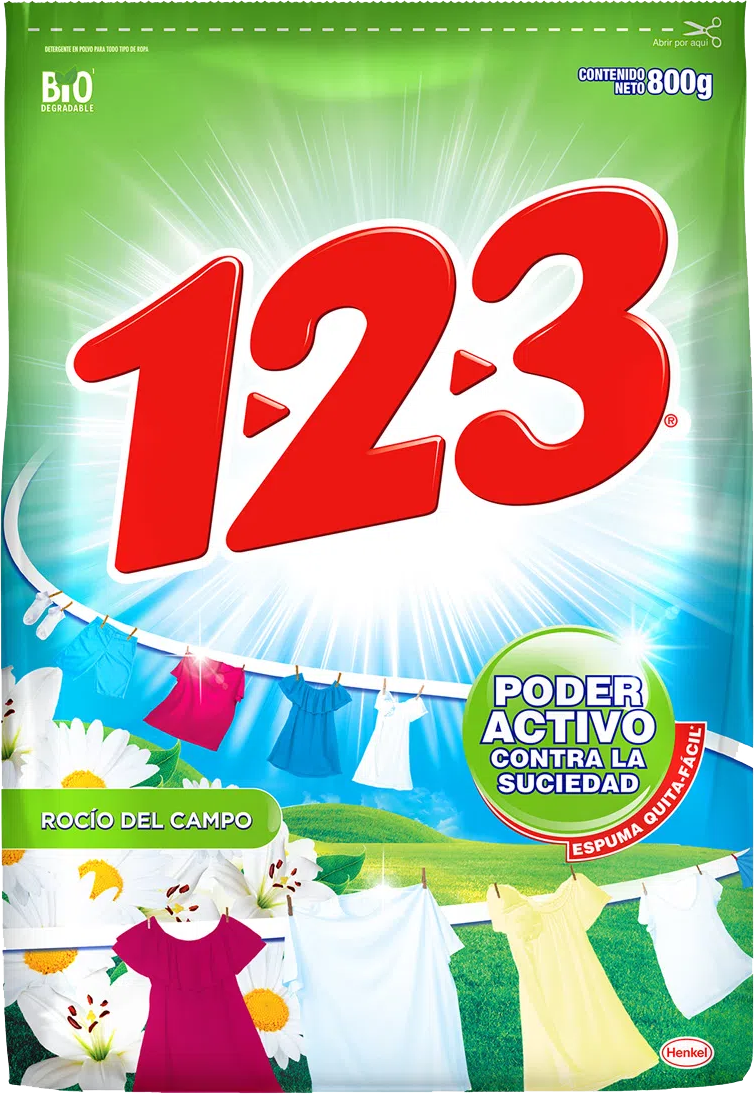 DETERGENTE POLVO 123 BICARBONATO LIMÓN 24/800GR