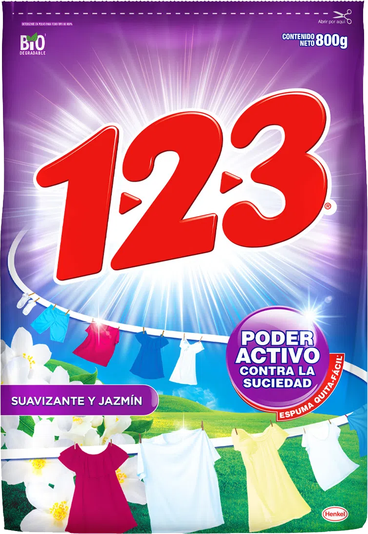DETERGENTE POLVO 123 SUAVIZANTE Y JAZMIN 24/800GR