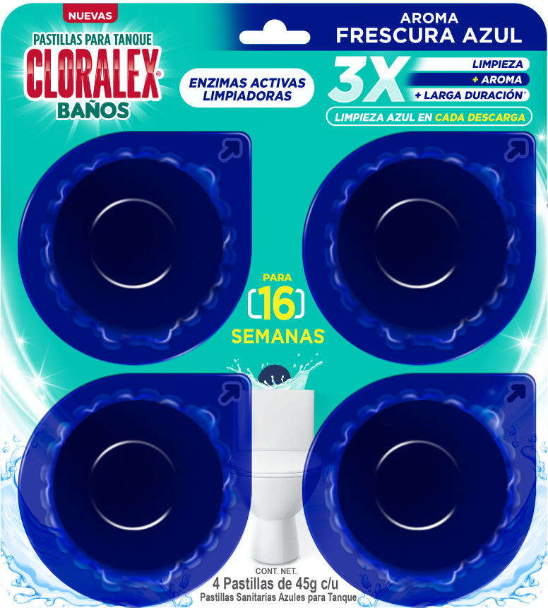 PASTILLAS P/INODORO CLORALEX FRESCURA AZUL 12/4PZ