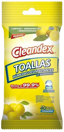 TOALLITAS HUMEDAS DESINFECTANTES CLEANDEX LIMON 24/40PZ