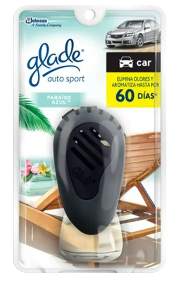 AROMATIZANTE P/AUTO GLADE APARATO AUTOSPORT PARAISO AZUL 6/7ML