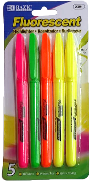 MARCADORES FLUORESCENTES SURTIDO HIGHLIGHTERS BAZIC 5PZ 6/24/1PQ
