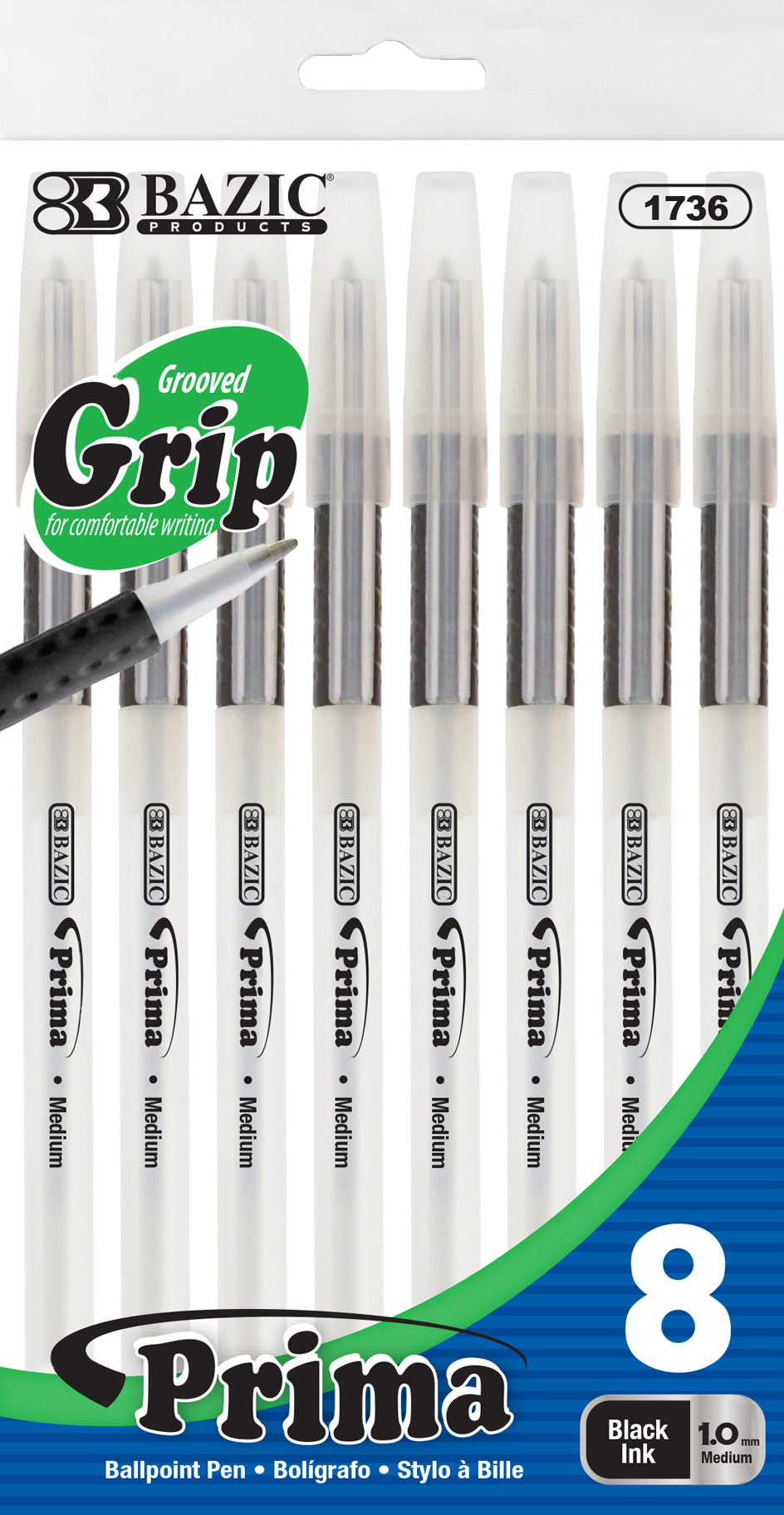 PLUMA COLOR NEGRO CUSHION GRIP PRIMA BAZIC 8PZ 6/24/1PQ