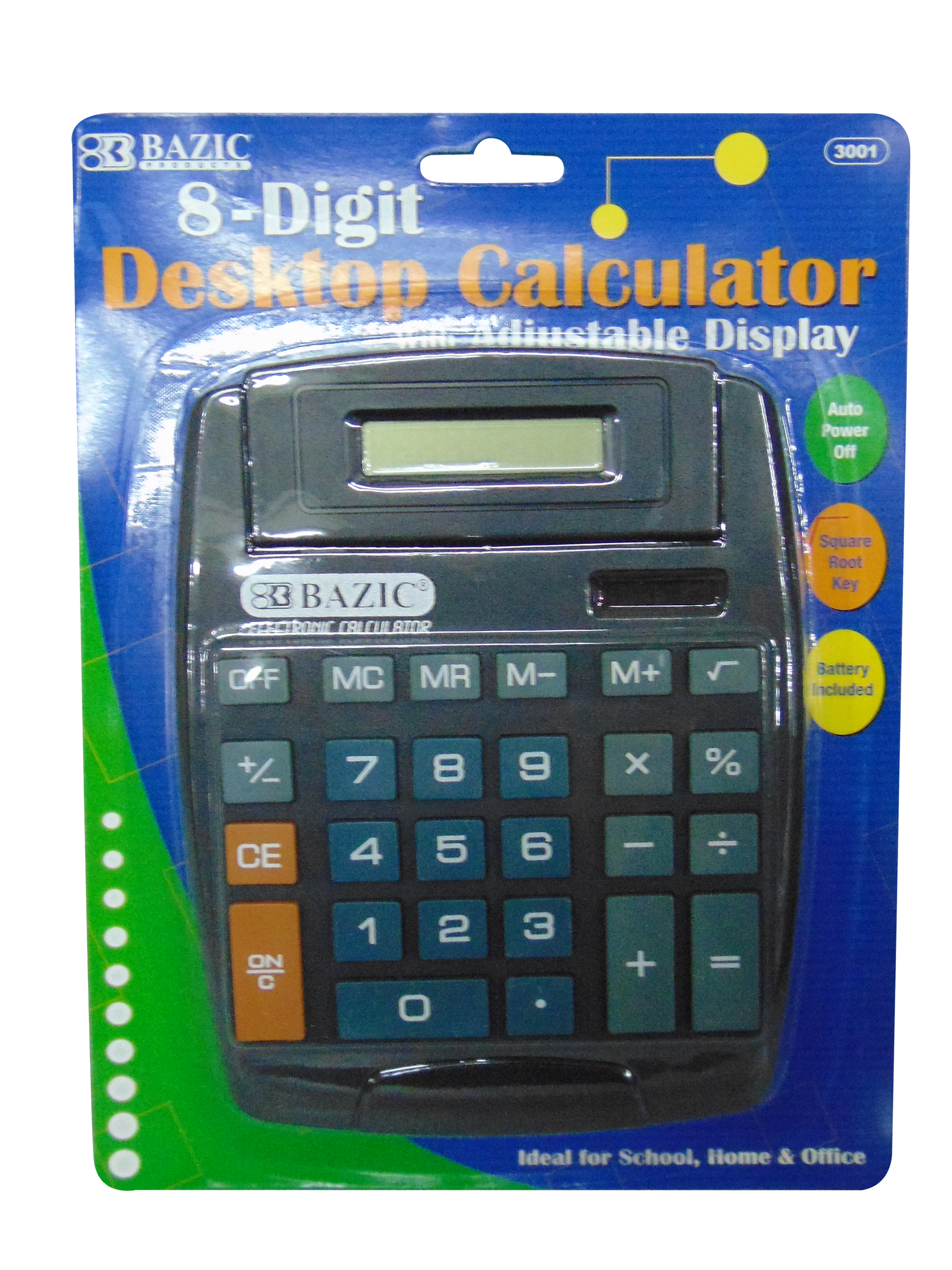 CALCULADORA 8 DIGITOS GRANDE PANTALLA AJUSTABLE BAZIC 6/12/1 PZ
