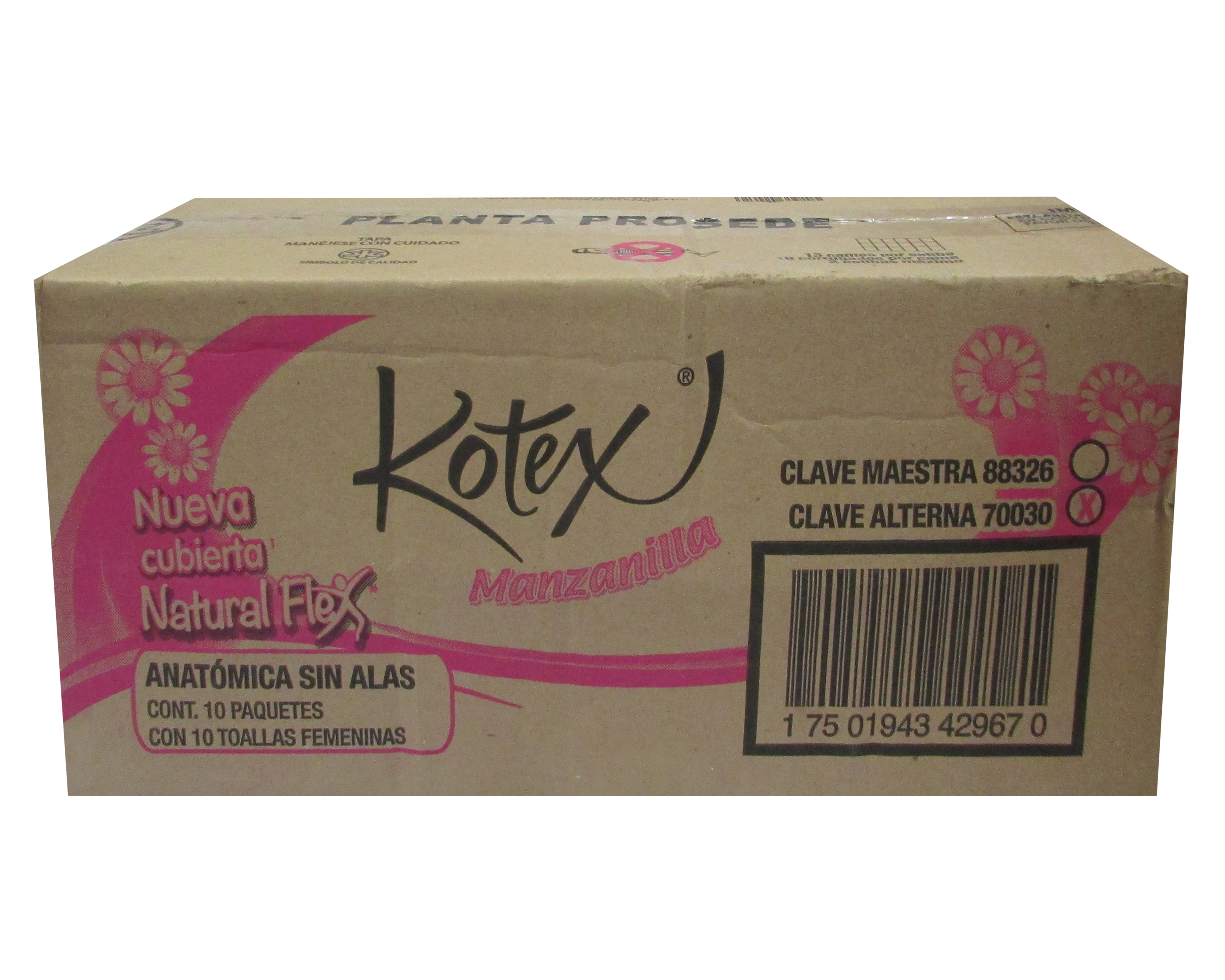 TOALLA FEMENINA KOTEX ANATOMICA S/ALAS 12/10 PZ