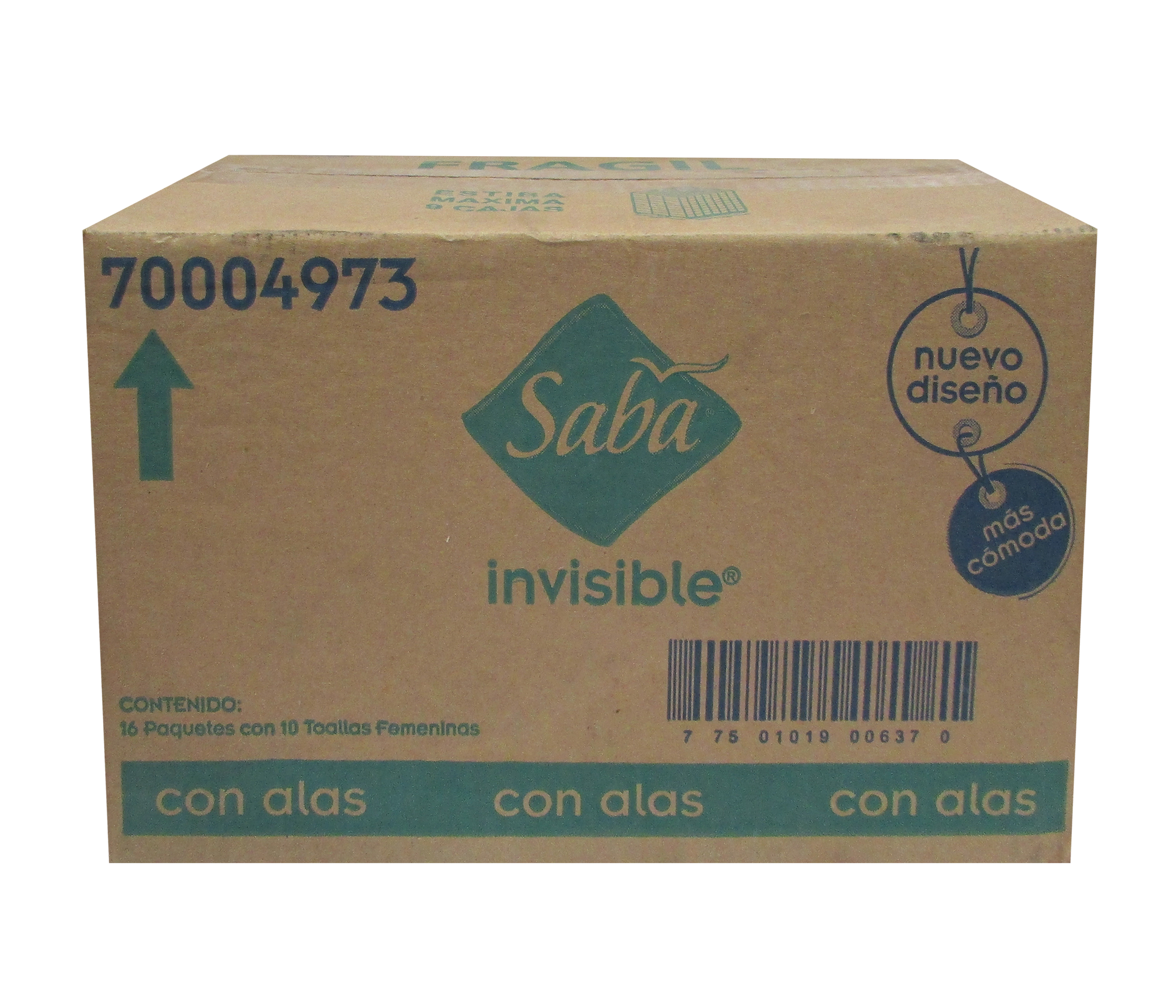 TOALLA FEMENINA SABA INVISIBLE C/ALAS 12/10 PZ