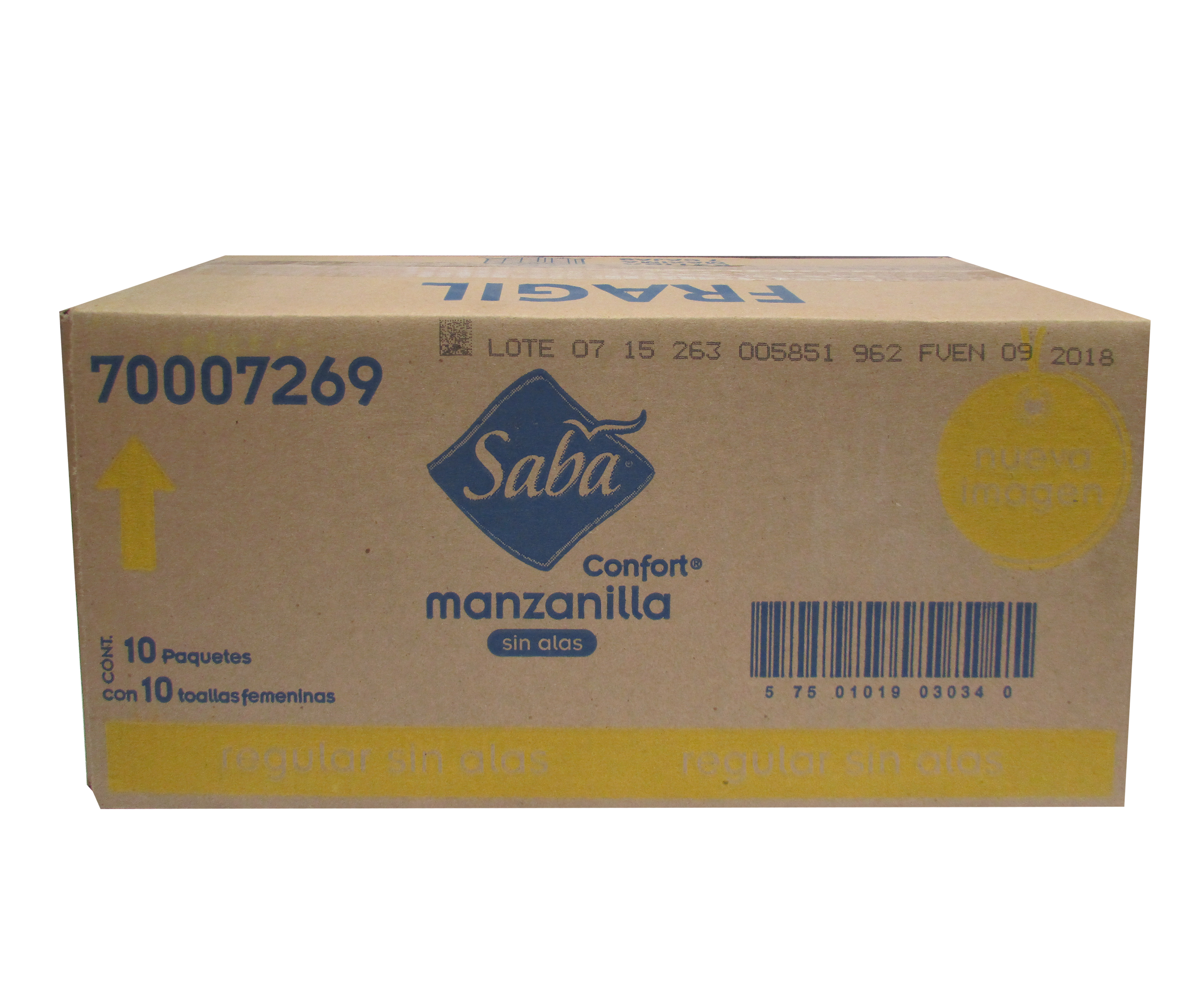 TOALLA FEMENINA SABA CONFORT MANZANILLA REGULAR C/ALAS 10/10 PZ