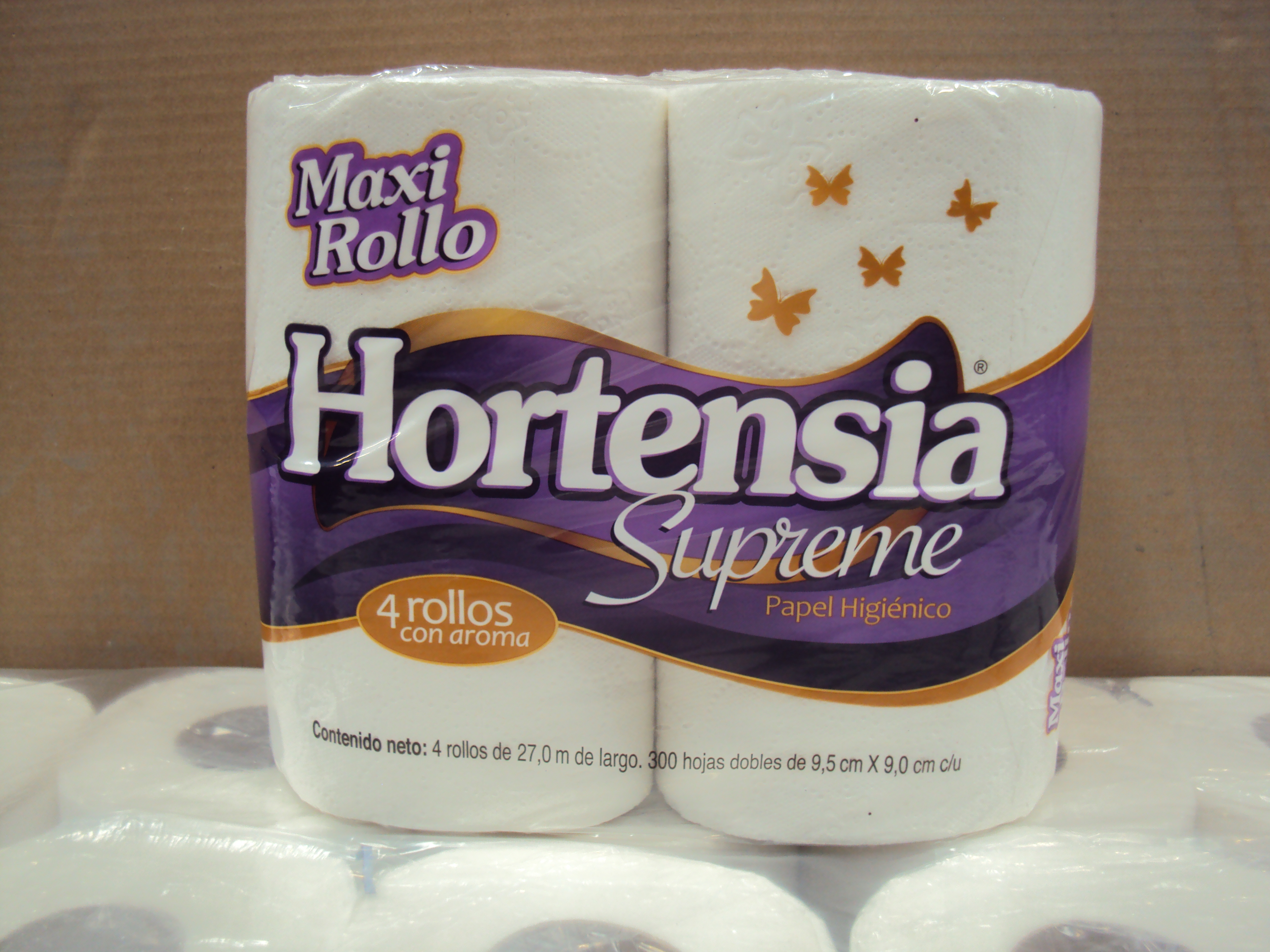 PAPEL HIGIENICO HORTENCIA SUPREME 300 HOJAS 24/4PZ