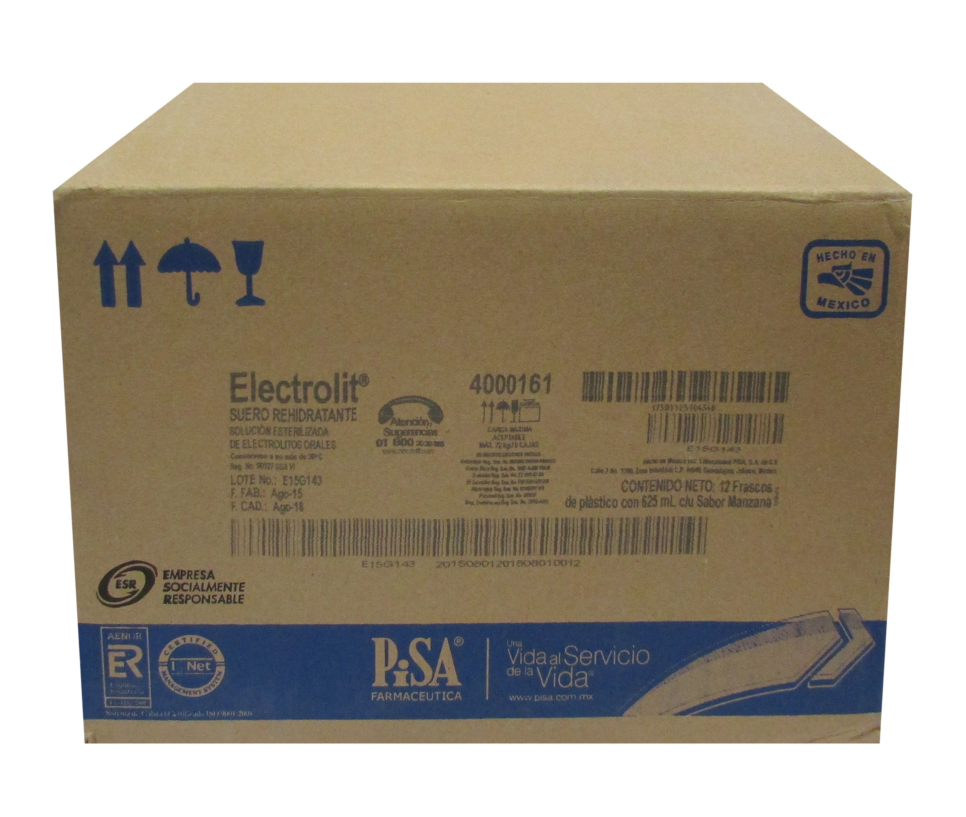 SUERO ELECTROLIT MANZANA 12/625 ML.