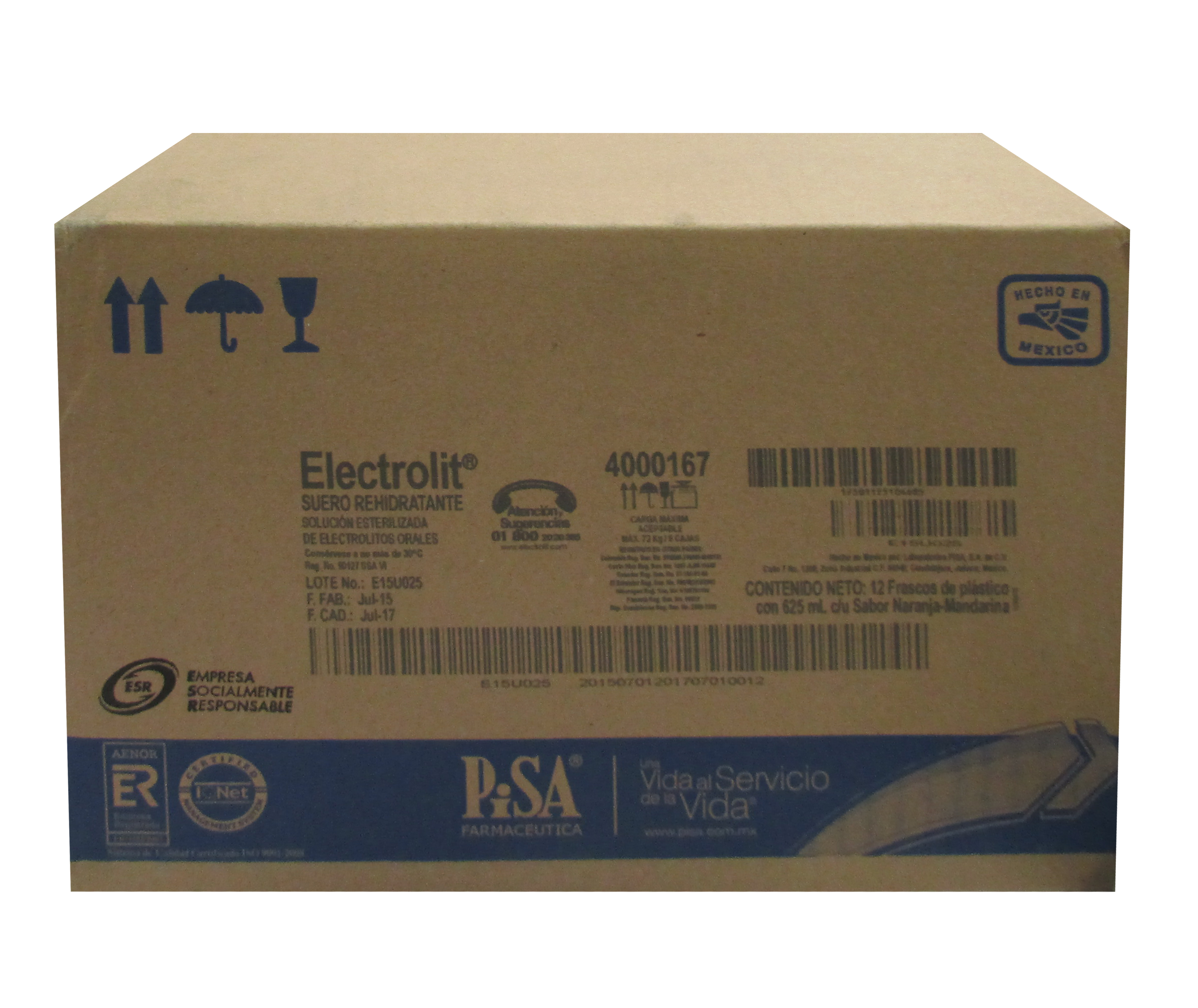 SUERO ELECTROLIT NARANJA-MANDARINA 12/625 ML